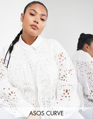 ASOS EDITION Curve broderie trapeze shirt in white - ASOS Price Checker
