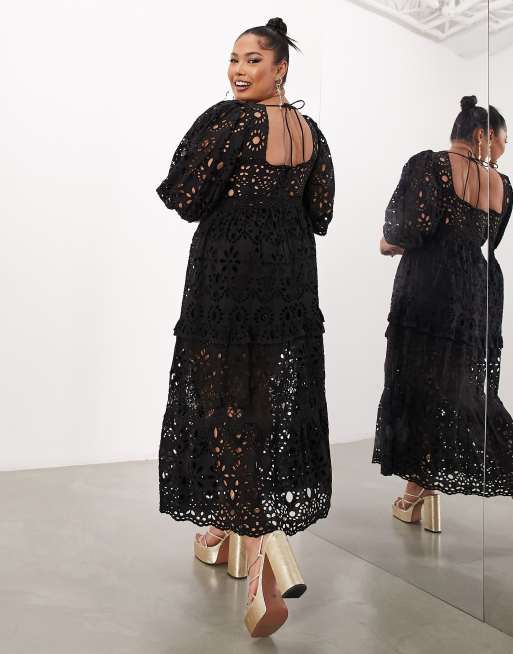 asos edition broderie dress with maxi skirt overlay