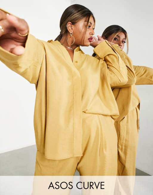 ASOS Edition Curve - Camicia oversize extra larga color caramello