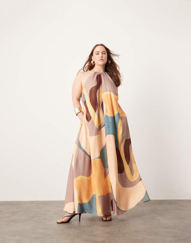 ASOS EDITION - curve clean halter trapeze maxi dress in abstract print