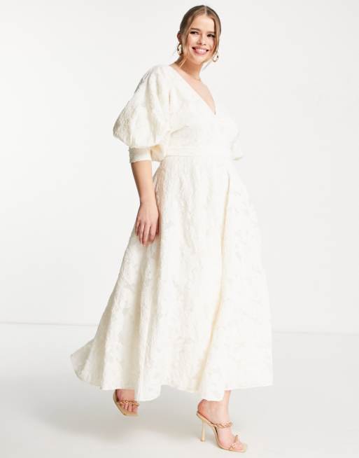 ASOS EDITION Curve - Cremehvid midikjole med blomstermønster i organza, 4 af 4