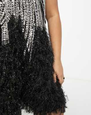 asos black feather dress Oscar de La Renta Feather Embroidered Dress