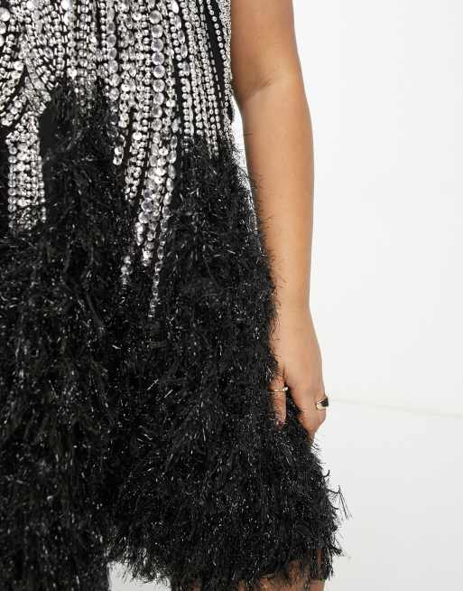 asos crystal and bead mini dress ASOS DESIGN embellished beaded mini dress in black and gold