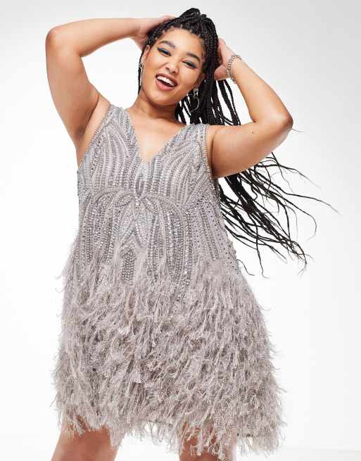 asos beaded feather dress ASOS EDITION crystal and bead mini dress with feather hem in lilac