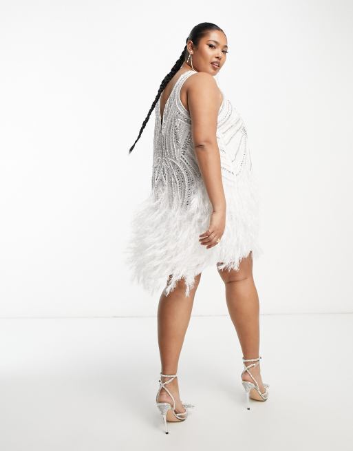 Plus size hot sale white feather dress