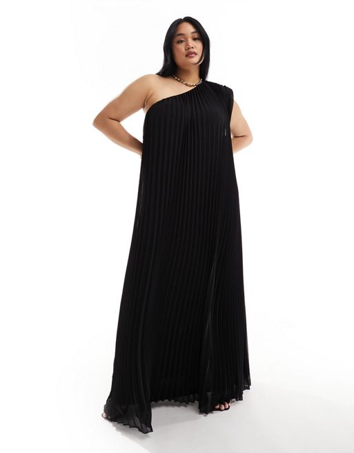 FhyzicsShops Edition Curve – Czarna plisowana sukienka maxi na jedno ramię