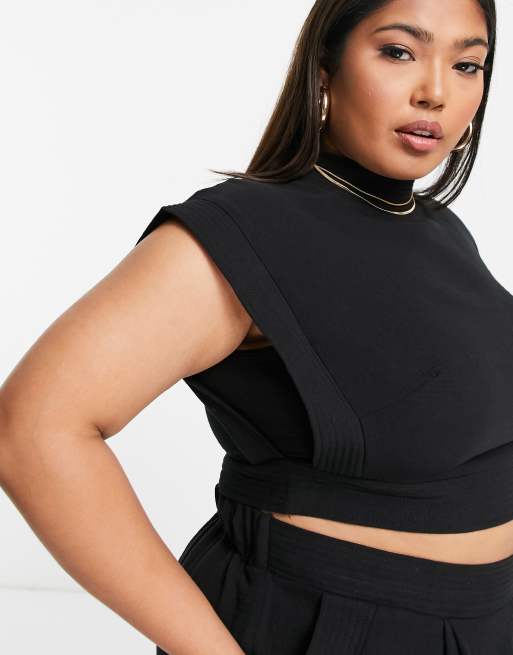 ASOS EDITION Curve – Czarny top bez rękawów z ozdobnymi szwami, 4 z 4