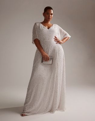 ASOS EDITION Curve Eliza flutter sleeve embellished wedding dress-White