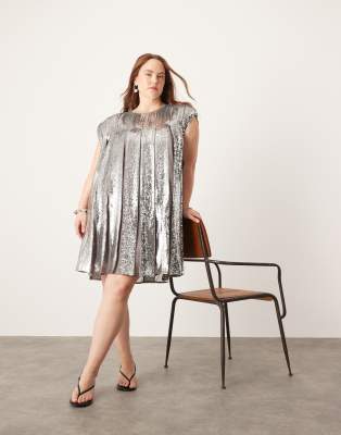 ASOS EDITION Curve embellished allover sequin pleat trapeze mini dress in  gray | ASOS