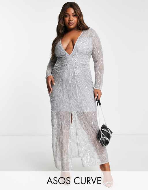 ASOS EDITION Curve embellished slit front maxi dress in ice blue