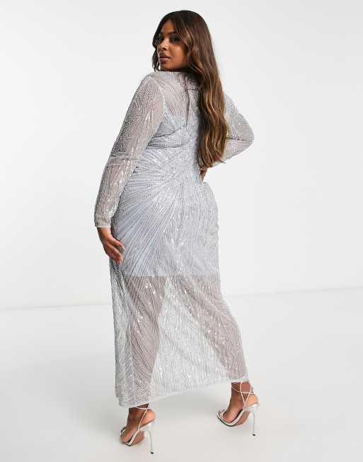 A Star is Born sheer embellished maxi dress with built in bodysuit in  silver