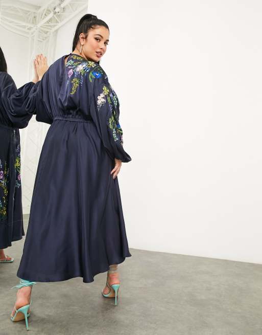 ASOS EDITION Curve embroidered and beaded midi dress in navy | ASOS