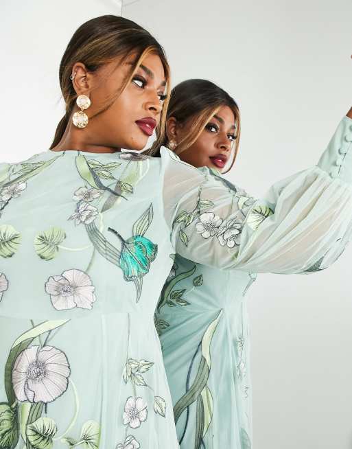 ASOS green placement | in maxi EDITION embroidered dress Curve ASOS floral nouveau