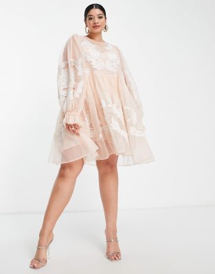 Asos edition floral beaded mesh dress with balloon outlet sleeve