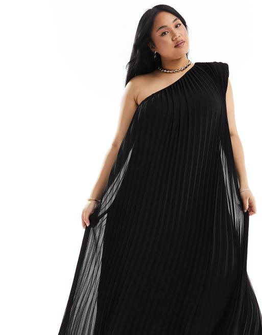 ASOS EDITION Curve- Extreem geplooide maxi-jurk met blote schouder in zwart, 2 van 4