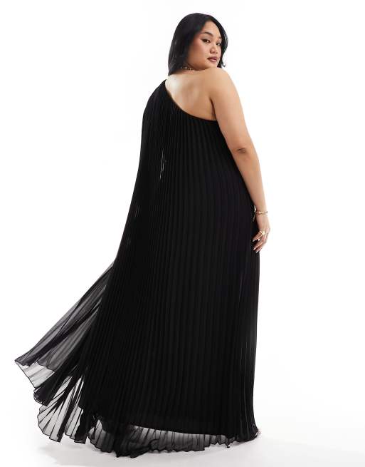 ASOS EDITION Curve- Extreem geplooide maxi-jurk met blote schouder in zwart, 4 van 4