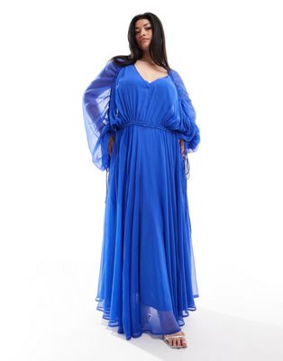 ASOS EDITION Curve extreme chiffon gathered waist maxi dress in cobalt blue