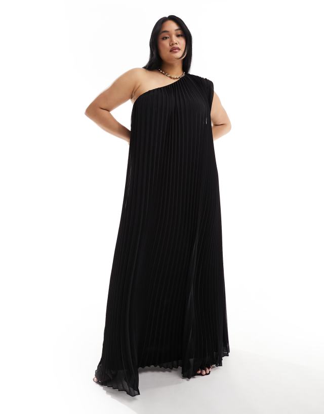 ASOS EDITION - curve extreme pleated one shoulder maxi dress in black