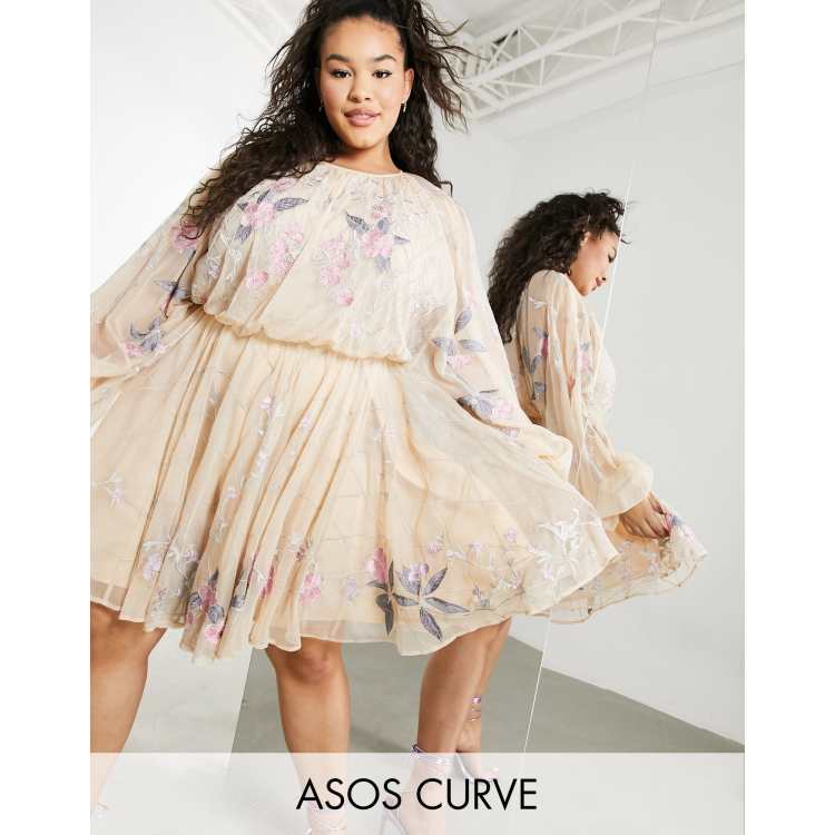 Asos edition floral beaded mesh dress with balloon sleeve sales