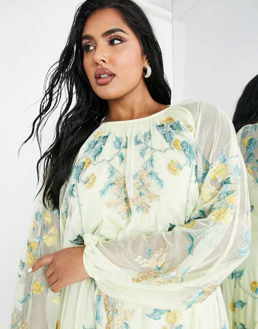 Plus Size Metallic Floral Blouson Sleeve Top