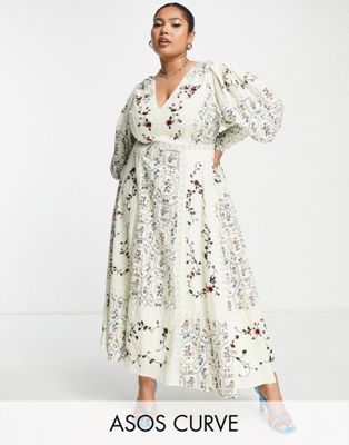 ASOS EDITION Curve floral embroidered midi dress with lace inserts