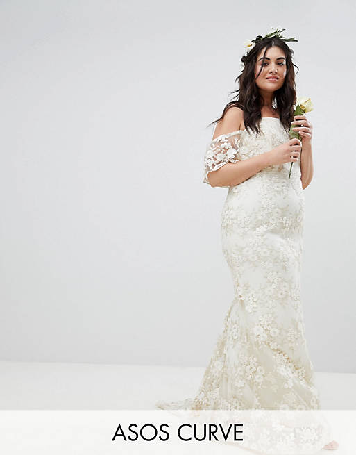 ASOS EDITION Curve Floral Lace Bandeau Maxi Wedding Dress