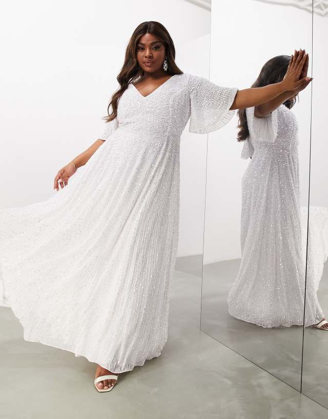 ASOS EDITION Curve flutter sleeve sequin maxi wedding dress