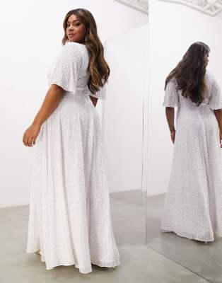 asos edition curve flutter sleeve sequin maxi wedding dress ASOS | Dresses | Asos Edition Curve Flutter Sleeve Sequin Maxi Wedding Dress