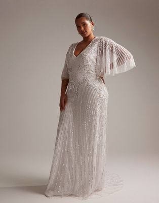 ASOS EDITION Curve flutter sleeve sequin maxi wedding dress  - ASOS Price Checker