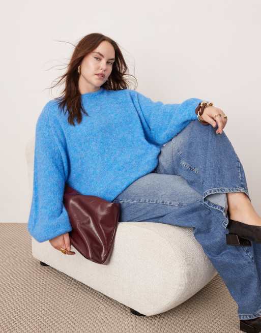 ASOS Edition - Curve - Gebreide oversized trui met ronde hals in blauw