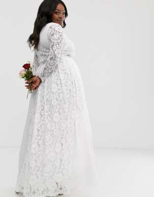 asos edition lace long sleeve crop top maxi wedding dress