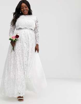 lace long sleeve crop top maxi wedding dress