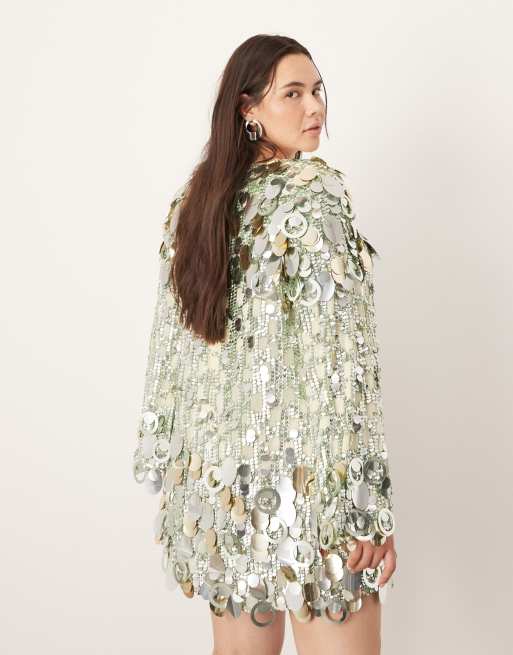 ASOS EDITION Curve – Grön, ledig miniklänning med staplade paljetter i olika storlekar, 3 av 4