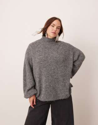 ASOS EDITION Curve - Hochgeschlossener Oversize-Strickpullover in meliertem Grau