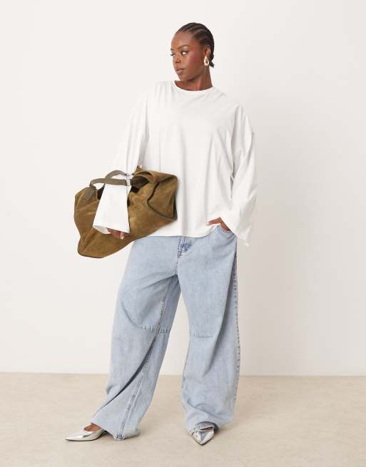 ASOS EDITION Curve – Hochwertiges, langärmliges Oversize-Shirt aus schwerer Baumwolle in Weiß, 3 von 4