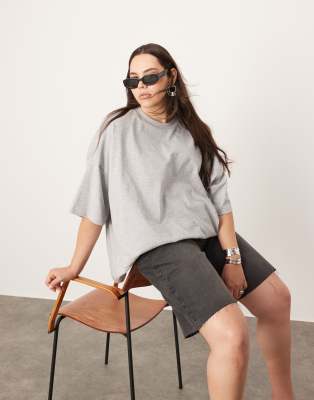 ASOS EDITION Curve - Hochwertiges Oversize-T-Shirt in Grau meliert