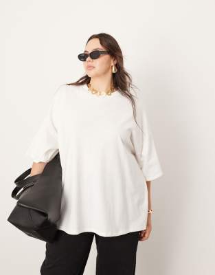 ASOS EDITION Curve - Hochwertiges Oversize-T-Shirt in Weiß