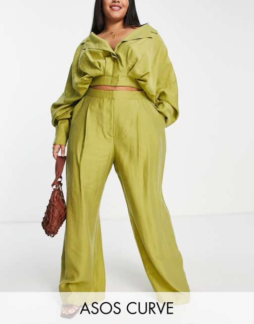 ASOS EDITION Curve – Hose mit weitem Schnitt in Limettengrün