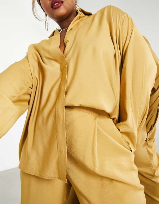 ASOS EDITION Curve – Karamellbruna slouchy byxor med vida ben, 3 av 4