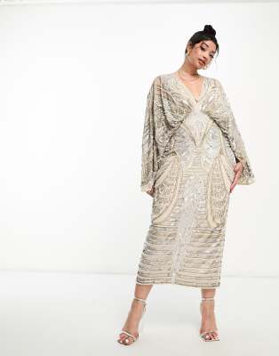 Cotton Collection Printed Kimono Sleeve Midi Dress By Coco