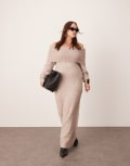 [ASOS EDITION] ASOS EDITION Curve knitted bardot midaxi dress in mushroom-Brown XL Mushroom