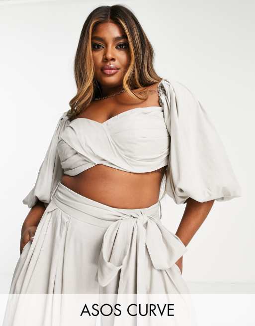 ASOS EDITION Curve – Kurzes Oberteil in Grau mit Ballonärmeln, Kombiteil