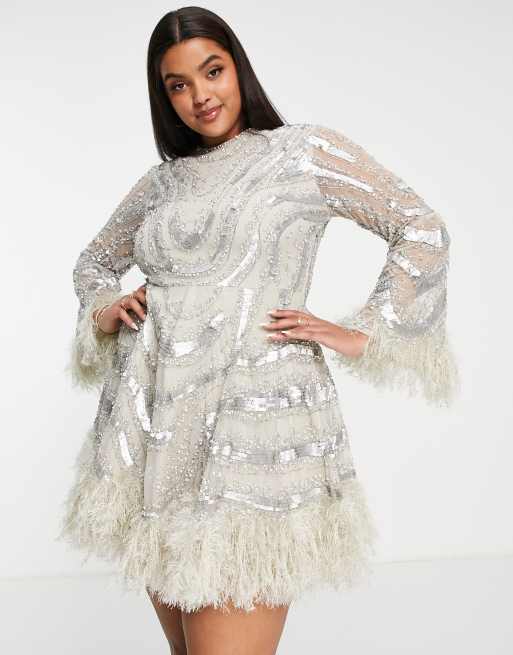 asos edition armour embellished bodycon dress Pearl Chain Beaded U-neck Bodycon Bridal After Party Dress