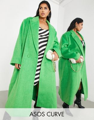 ASOS EDITION Curve longline wool mix coat in bright green - ASOS Price Checker