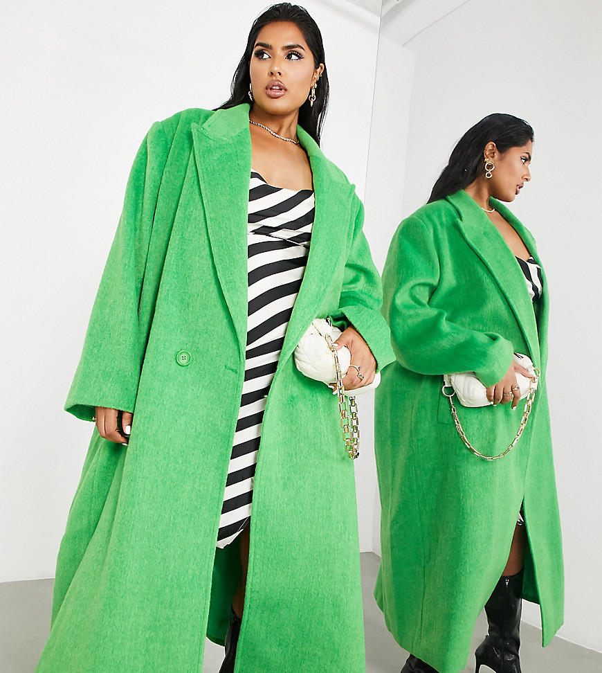 ASOS EDITION Curve longline wool mix coat in bright green