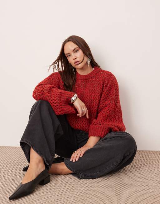 ASOS EDITION Curve - Maglione oversize squadrato traforato color rosso