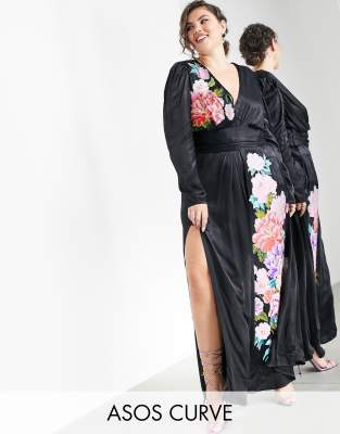 ASOS EDITION Curve maxi dress with placement embroidery-Black