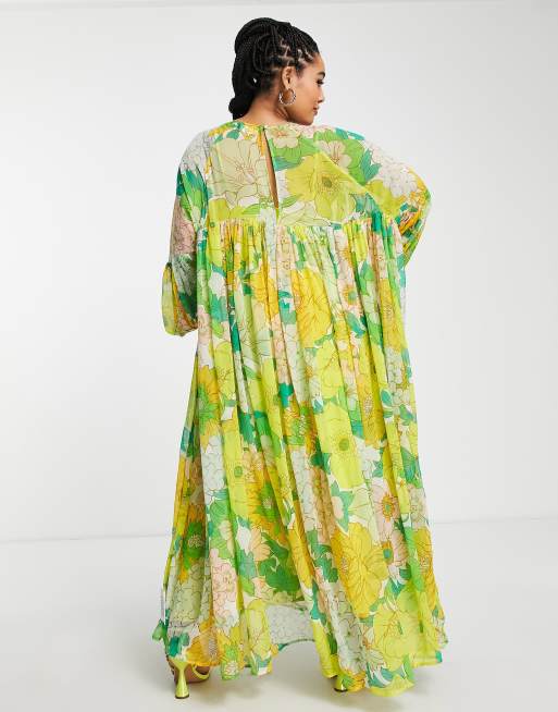 ASOS EDITION Curve – Maxikleid mit gerafftem Ausschnitt und Retro-Blumenmuster, 4 von 4