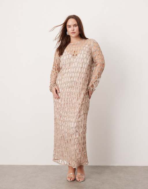 ASOS Edition - Curve - Midaxi jurk versierd met uitgesneden cirkels in zilver