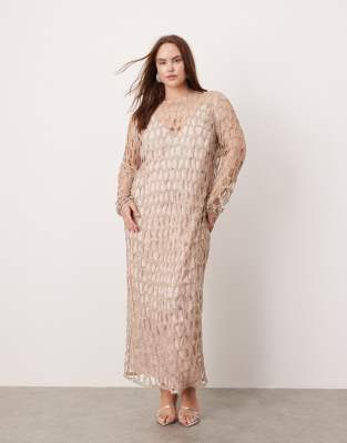 ASOS EDITION Curve - Midaxi-Kleid in Silber mit kreisförmigem Lochmusterdesign